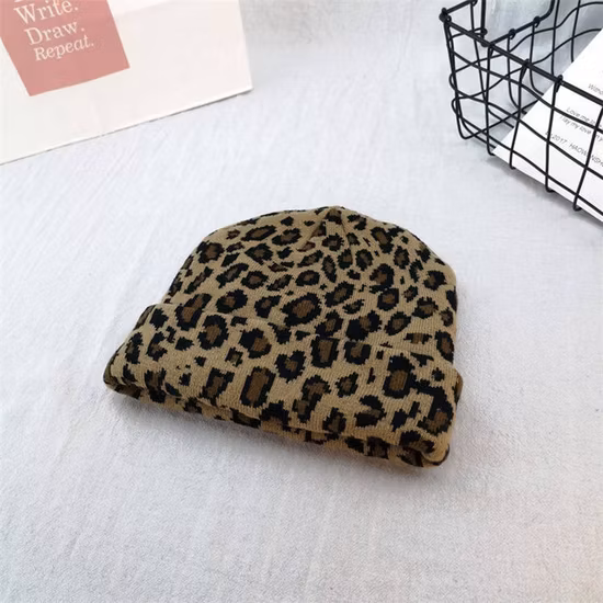 Atacado personalizado desleixado leopardo inverno malha gorro chapéu inverno headwear
